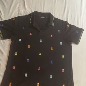 Psycho Bunny Black Polo with Colorful Bunny Accents